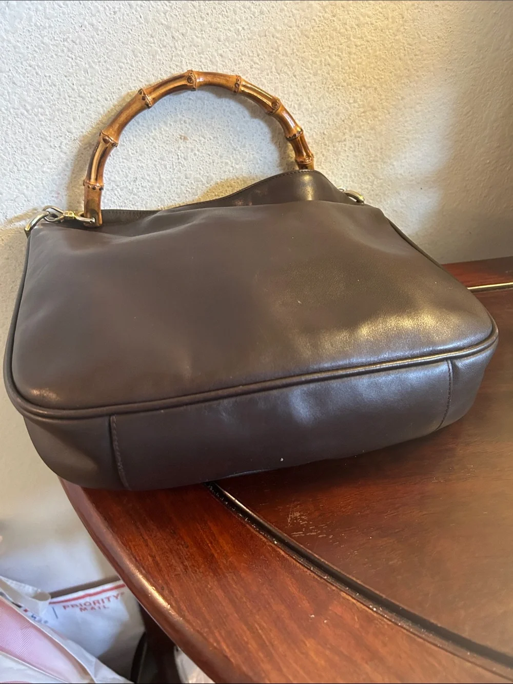 Gucci Brown Leather Hobo Bag with Bamboo Handle